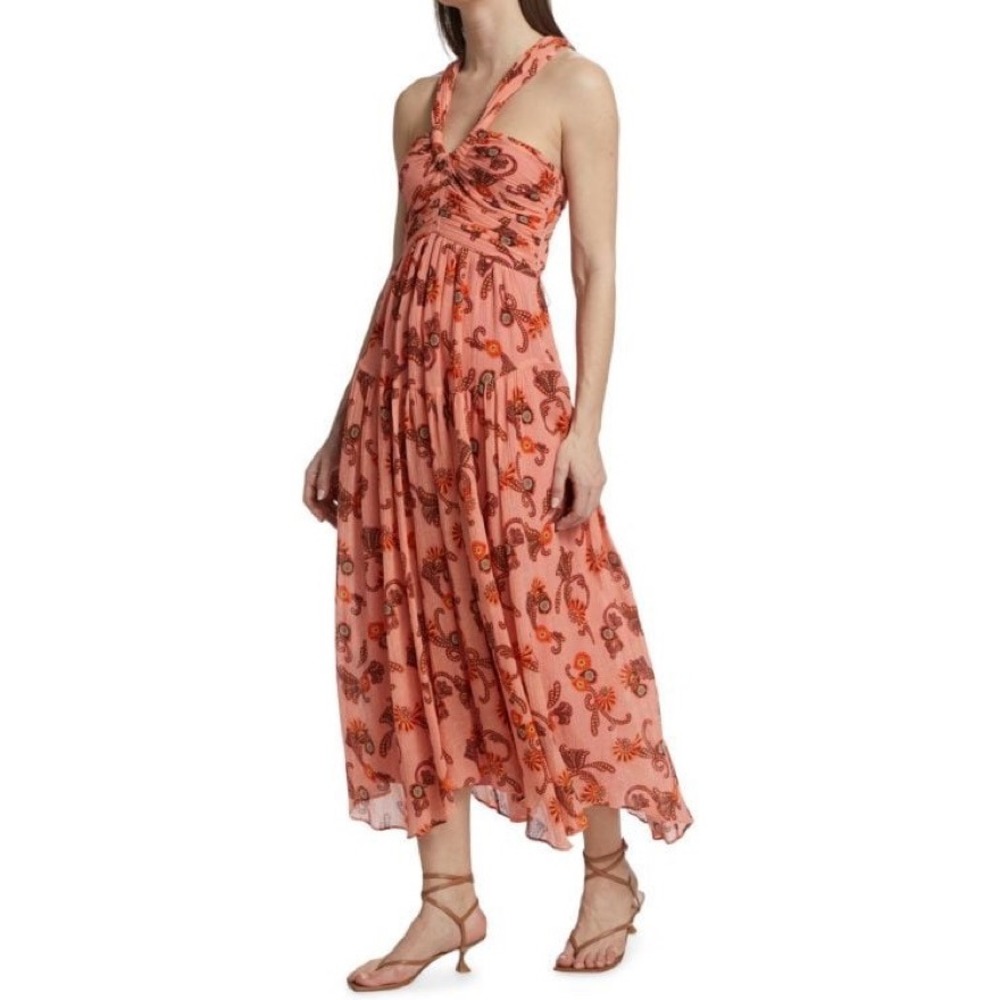 ALC Javlin Printed Dress Womens 4 Coral Pink New Paisley Halter Midi Wedding